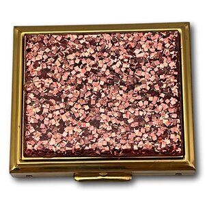 Vintage Sax Fifth Avenue Powder Compact Lucite Confetti Rectangle Gold Tone MCM